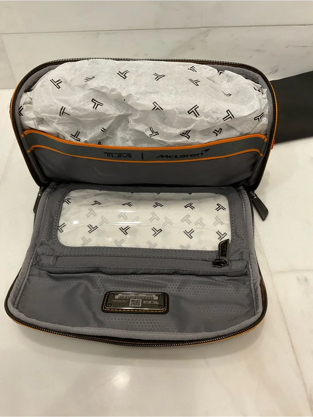 NEW Tumi McLaren REMEX 10.0” x 5.25” Accessory Kit Bag - BLACK & PAPAYA ORANGE
